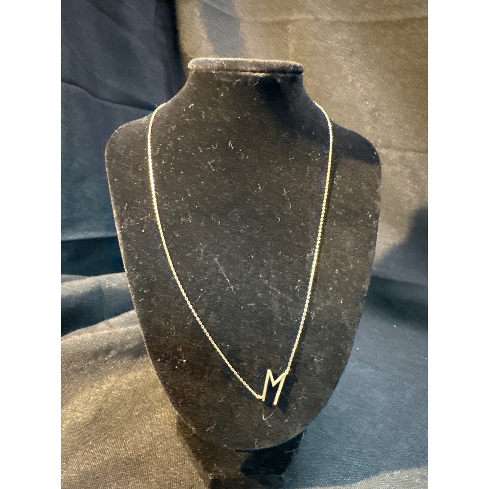 Gold Tone M Initial Letter Pendant Necklace‎ Adjustable Chain